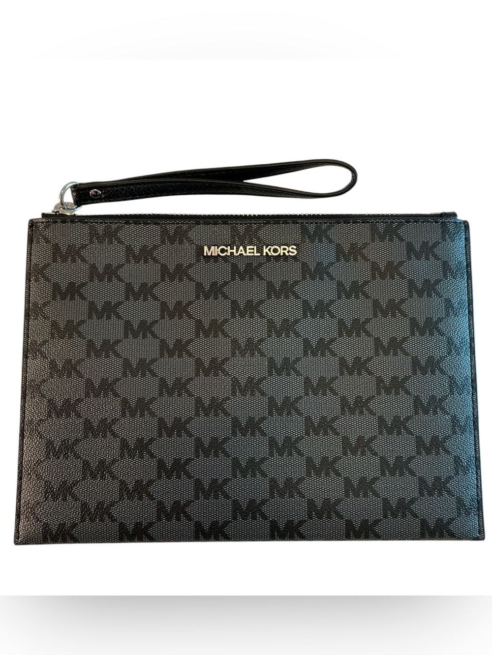 Michael Kors Jet Set Travel XL Zip Clutch Wristlet Black/Dark Gray MK Logo